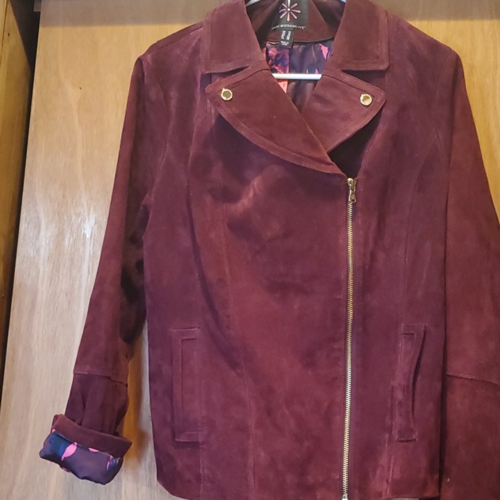 Isaac Mizrahi suede motorcycle jacket